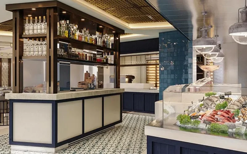 Ресторан с грилем из морепродуктов La Pescaderia со столиками на свежем воздухе Лайнера MSC World Europa